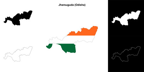 Jharsuguda district (Odisha) blank outline map set