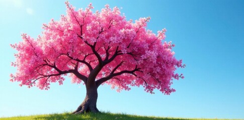 Fototapeta premium Tecomella Undulata Rohida tree in full bloom against clear sky, sunlight, , trunk