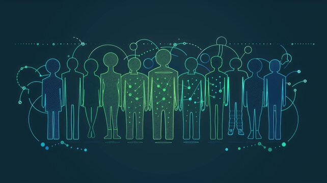 Human avatar gathering as group representation unity of people. Minimal style icons in digital form symbolized connection of network in community or teamwork of business team in organization. AIG53.