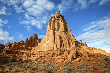 Fototapeta premium Park Avenue Trail Trail Head, rock formation of the Courthouse Towers, Arches National Park, Utah, USA, North America