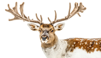 Closeup Portrait of a Spotted Deer in Winter Snow