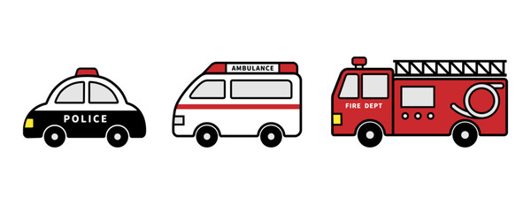パトカー,救急車,消防車,緊急車両のアイコンセット_emergency vehicle © PAGE