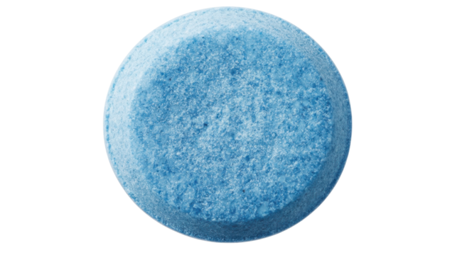 Single blue dishwasher detergent tablet soap isolated on transparent background. Transparent background