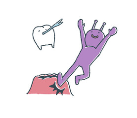 ゆるい歯は虫歯によって蹴り出される。