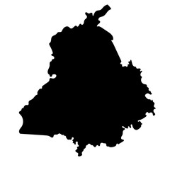 Hand drawn black map of Punjab, Indian state. Silhouette, geography. Vector isolated on white background	