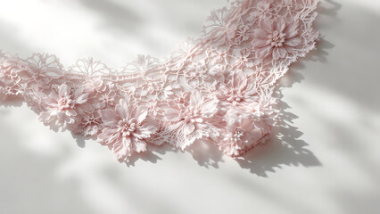 Exquisite pink lace panties with graceful floral patterns on a light background.
