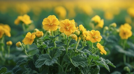 Vibrant yellow flowers blooming amidst green leaves, lentil plants, AI generated