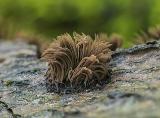 Stemonitis axifera (Stemonitis axifera), mature slime mould, spores, inedible, Mönchbruch Wald, Hesse, Germany, Europe