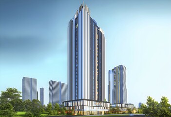 Obraz premium Three dimensional rendering of Modern high-rise building, AI generated