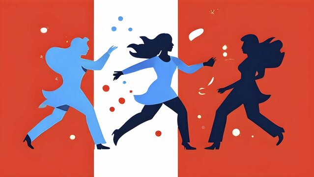 Minimalist illustration featuring abstract shapes to convey fun and ease, wallpaper with blue and red color accent, AI generated