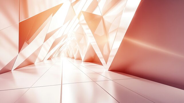 Bright futuristic corridor with triangular shapes.