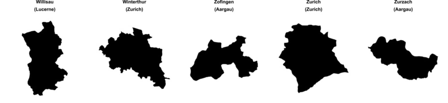 Willisau, Winterthur, Zofingen, Zurich, Zurzach outline maps