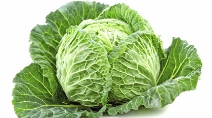 Whole bright green cabbage (Brassica oleracea Savoy) with fresh natural leaves, AI generated