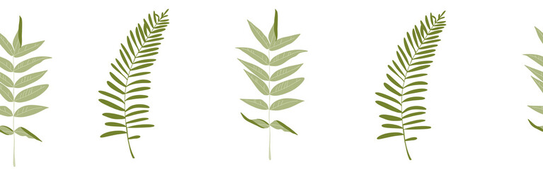 Green leaves border on a white background. Hand-drawn illustration. Perfect for spring and summer.