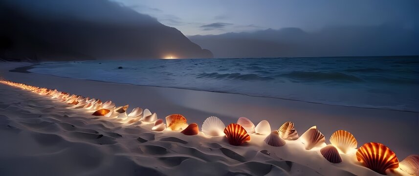 A harmonious blend of colorful shells lining a pristine beach shore