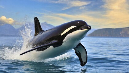 Obraz premium AI generated, animal, animals, mammal, mammals, biotope, habitat, one, individual animal, foraging, orca, orcas, killer whale, killer whales, live in all oceans, tropics, Antarctica, whale, killer whale, killer whale, killer whale, killer whale family, (Delphinidae), killer whale (Orcinus orca), Antarctica