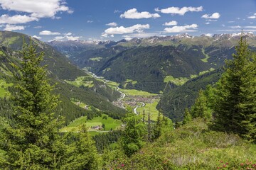 View from the peak Rauher Kopf, Inntal with Pfunds, Tyrol, Austria, Europe