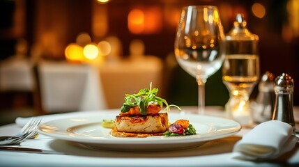 Restaurant scallops dinner, romantic ambiance, fine dining