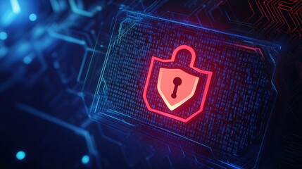 Uploading warning messages Hacking attacks, data encryption. data theft, fraud, phishing. System alert, Dynamic abstract design with geometric shapes and gradients on blue background,