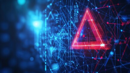 Uploading warning messages Hacking attacks, data encryption. data theft, fraud, phishing. System alert, Dynamic abstract design with geometric shapes and gradients on blue background,