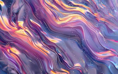 Obraz premium Glass morphism liquid marbling texture. Heatmap style psychedelic surrealistic hologram. Holographic abstract synthwave neon vibrant waves design. Rainbow gradient colors. Etherial surface pattern.