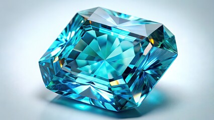 Aquamarine facets gleam, a low-light macro reveals intricate gemstone detail against stark white.