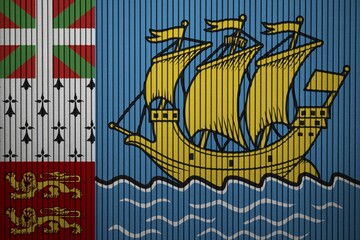 Saint Pierre and Miquelon Flag painted on the cracked grunge concrete wall