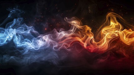 Fototapeta premium Dynamic abstract smoke flow with a gradient of blue and orange colors, ai generated, AI generated