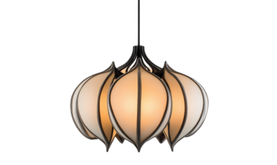 Cream and Black Geometric Petal Pendant Lamp with Metal Frame
