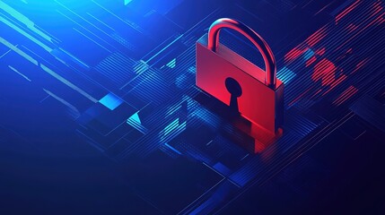 Uploading warning messages Hacking attacks, data encryption. data theft, fraud, phishing. System alert, Dynamic abstract design with geometric shapes and gradients on blue background,