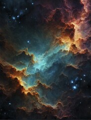 Colorful nebula with glowing swirls and stars in the cosmic background, AI generated