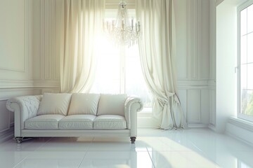 Elegant white sofa in a minimalist living room