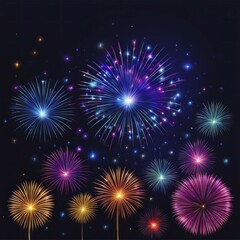 Multicolored fireworks creating star-like patterns in the dark sky, AI generated