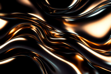 Abstract Black Gold Wavy Liquid Background