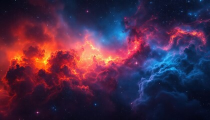 Fototapeta premium Abstract nebula with red and blue glowing colors in space.
