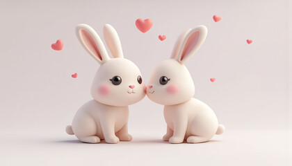 Obraz premium two cute bunny with heart on the background