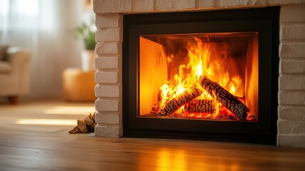 Cozy evening by the fire modern living room warm ambiance indoor close-up home serenity