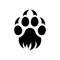 Cute bear paw logo icon silhouette vector illustration design on white background.