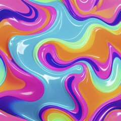 Obraz premium Bright and vibrant abstract swirls with glossy surfaces in teal, pink, orange, and purple, capturing a dynamic flow, AI generated