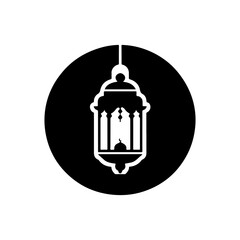 Black round shape with ramadan lantern icon silhouette vector illustration design on white background.