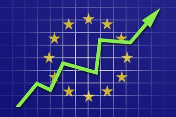 The European Union Flag and arrow graph going up