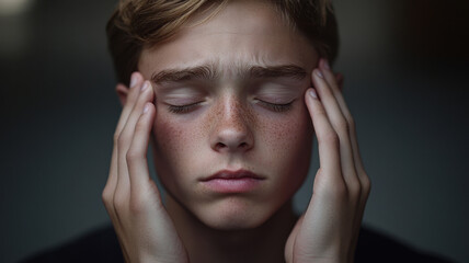 Fototapeta premium Pained expression of a young man indoor setting emotional portrait soft lighting close-up view introspection