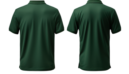 Front and back dark green polo shirt isolated on transparent background