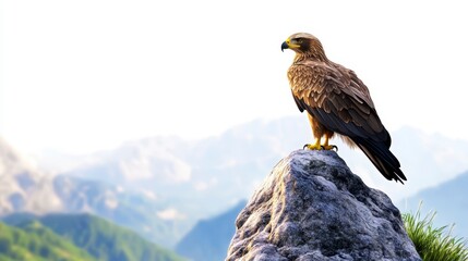 Majestic Eagle Perched on Rocky Outcrop Overlooking Scenic Landscape