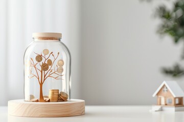 Transparent Jar With Money Tree Beside House