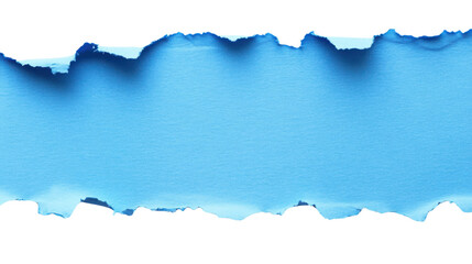Torn horizontal light blue paper piece with transparent background. Transparent background