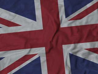 Fototapeta premium The flag of the United Kingdom with a combination of red, white, and blue cross and diagonal patterns, Fabric Ruffled Flag Background