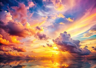 Fototapeta premium Dreamy pastel sunset sky, ethereal cloudscape, colorful celestial background.