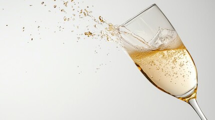 Champagne glasses mid-toast with sparkling wine spilling, dynamic and festive design ideal for celebrations and milestones