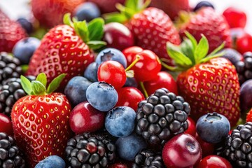 Obraz premium A captivating still life: plump red and black berries, their juicy textures perfectly captured in vivid detail.